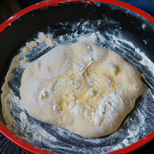 Freshly prepared pizza dough ready to be cooked in a dutch oven.